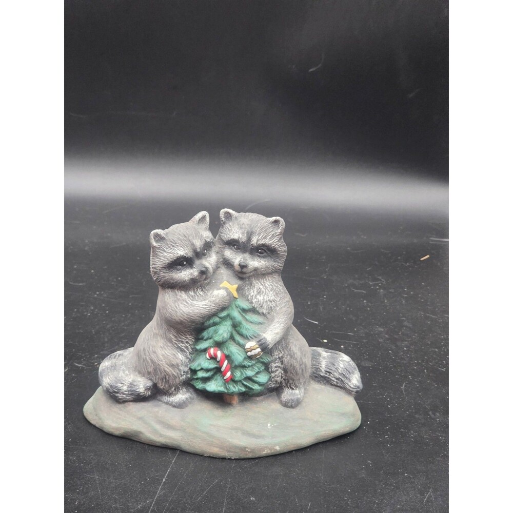 Penrose Cute Raccoons With Christmas Tree Figurine